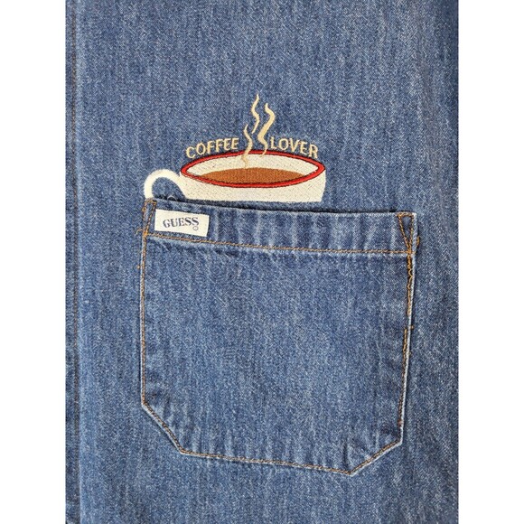 Guess Jeans Coffee Lover Button-Up Denim Shirt Women’s Large Georges Marciano - Picture 2 of 8